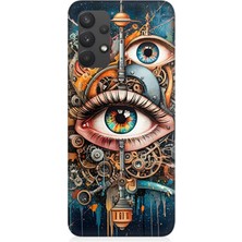 Samsung Galaxy A32 Uyumlu Soyut Gözlü Mekanik Kompozisyon  Desenli Silikon Kılıf