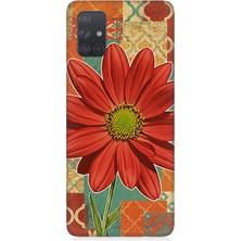 Samsung Galaxy A51 Uyumlu Kiremit Desende Renkli Çiçek  Desenli Silikon Kılıf