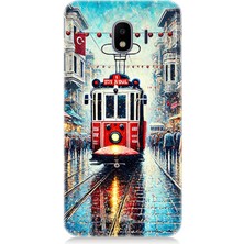 Samsung Galaxy J2 Pro Uyumlu Yağmurlu Sokakta Kırmızı Tramvay  Desenli Silikon Kılıf