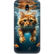 Samsung Galaxy J3 Pro Uyumlu Suda Yüzen Kedi  Desenli Silikon Kılıf