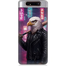 Samsung Galaxy A80 Uyumlu Sokakta Deri Ceketli Kartal  Desenli Silikon Kılıf