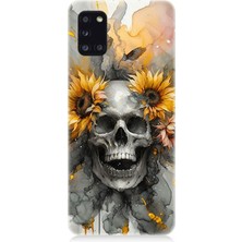 Samsung Galaxy A31 Uyumlu Çiçekli Kurukafa Fantezisi  Desenli Silikon Kılıf