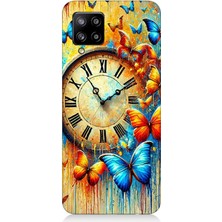Samsung Galaxy A42 5g Uyumlu Saat ve Kelebek Zamanı  Desenli Silikon Kılıf
