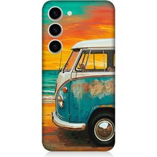 Samsung Galaxy S23 Plus Uyumlu Sahilde Mavi Karavan  Desenli Silikon Kılıf