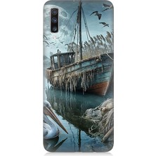 Samsung Galaxy A70 Uyumlu Ay Işığında Eski Gemi  Desenli Silikon Kılıf