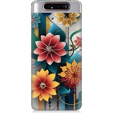 Samsung Galaxy A80 Uyumlu Dijital Çiçek Kompozisyonu  Desenli Silikon Kılıf