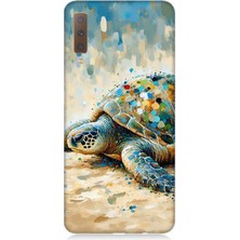 Samsung Galaxy A7 2018 Uyumlu Fırça Darbesiyle Deniz Kaplumbağası  Desenli Silikon Kılıf