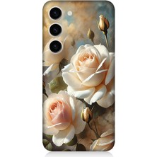 Samsung Galaxy S23 Plus Uyumlu Krem Beyaz Güllerin Sessizliği  Desenli Silikon Kılıf