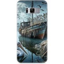 Samsung Galaxy S8 Plus  Uyumlu Ay Işığında Eski Gemi  Desenli Silikon Kılıf