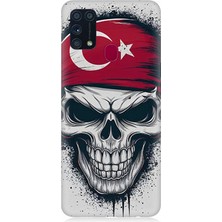 Samsung Galaxy M31 Uyumlu Bayraklı Kuru Kafa  Desenli Silikon Kılıf