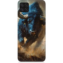 Samsung Galaxy A22 Uyumlu Renk Patlamasında Saldıran Boğa  Desenli Silikon Kılıf