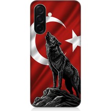 Samsung Galaxy A36 Uyumlu Bayrak Önünde Uluyan Kurt  Desenli Silikon Kılıf