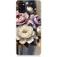 Samsung Galaxy A31 Uyumlu Altın Gölge Peony Büyüsü  Desenli Silikon Kılıf