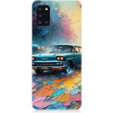 Samsung Galaxy A31 Uyumlu Renkli Yol Üzerinde Araba  Desenli Silikon Kılıf