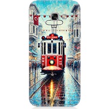 Samsung Galaxy A3 2017 Uyumlu Yağmurlu Sokakta Kırmızı Tramvay  Desenli Silikon Kılıf