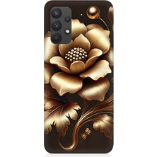 Samsung Galaxy A32 Uyumlu Altın Işıklı Zarif Çiçek  Desenli Silikon Kılıf
