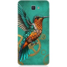 Samsung Galaxy J7 Prime Uyumlu Turkuaz Zeminde Sinek Kuşu  Desenli Silikon Kılıf
