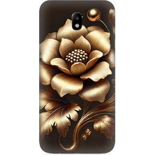 Samsung Galaxy J7 Pro Uyumlu Altın Işıklı Zarif Çiçek  Desenli Silikon Kılıf