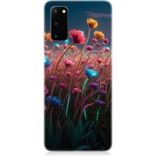 Samsung Galaxy S20 Plus Uyumlu Gökkuşağı Çiçek Bahçesi  Desenli Silikon Kılıf