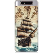 Samsung Galaxy A80 Uyumlu Haritada Yelkenli Macera  Desenli Silikon Kılıf