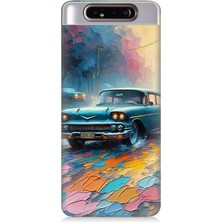 Samsung Galaxy A80 Uyumlu Renkli Yol Üzerinde Araba  Desenli Silikon Kılıf