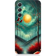 Samsung Galaxy S24 Plus Uyumlu Ay Işığında Kırmızı Kuşlar  Desenli Silikon Kılıf