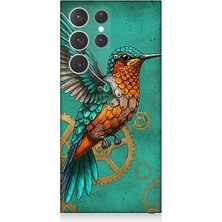 Samsung Galaxy S23 Ultra Uyumlu Turkuaz Zeminde Sinek Kuşu  Desenli Silikon Kılıf