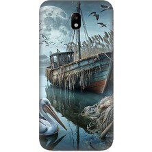 Samsung Galaxy J7 Pro Uyumlu Ay Işığında Eski Gemi  Desenli Silikon Kılıf