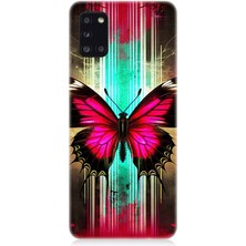 Samsung Galaxy A31 Uyumlu Neon Kanatlı Kelebek  Desenli Silikon Kılıf