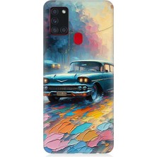 Samsung Galaxy A21S Uyumlu Renkli Yol Üzerinde Araba  Desenli Silikon Kılıf