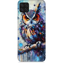 Samsung Galaxy A22 Uyumlu Renkli Dallar Üzerinde Baykuş  Desenli Silikon Kılıf