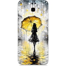 Samsung Galaxy J4 Plus Uyumlu Yağmurda Sarı Şemsiye Altında  Desenli Silikon Kılıf