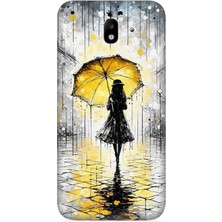 Samsung Galaxy J7 Pro Uyumlu Yağmurda Sarı Şemsiye Altında  Desenli Silikon Kılıf