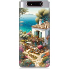 Samsung Galaxy A80 Uyumlu Kıyıda Renkli Bahçe Beyaz Ev  Desenli Silikon Kılıf