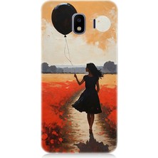 Samsung Galaxy J4 Duo Uyumlu Balonlu Kadın ve Gelincik Tarlası  Desenli Silikon Kılıf