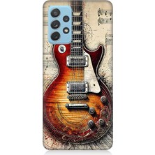 Samsung Galaxy A52 Uyumlu Nostaljik Gitar ve Nota  Desenli Silikon Kılıf