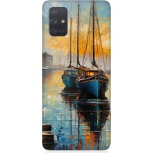 Samsung Galaxy A71 Uyumlu Limanda Günbatımı Huzuru  Desenli Silikon Kılıf