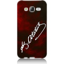 Samsung Galaxy J7 Uyumlu Atatürk Imzası Kırmızı Fon  Desenli Silikon Kılıf
