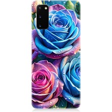 Samsung Galaxy S20 Plus Uyumlu Gökkuşağı Renkli Güller  Desenli Silikon Kılıf