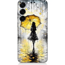 Samsung Galaxy S25 Plus Uyumlu Yağmurda Sarı Şemsiye Altında  Desenli Silikon Kılıf