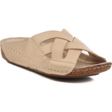 Bej Hakiki Deri Kadın Terlik 003 Z