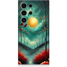 Samsung Galaxy S24 Ultra Uyumlu Ay Işığında Kırmızı Kuşlar  Desenli Silikon Kılıf