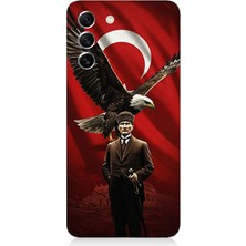 Samsung Galaxy S21 Fe Uyumlu Kartallı Bayrak ve Atatürk  Desenli Silikon Kılıf