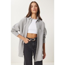 Oversize Basic Müslin Gömlek LMX0002 GRİ