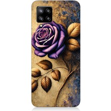 Samsung Galaxy A42 5g Uyumlu Kuru Yaprakta Mor Gül  Desenli Silikon Kılıf