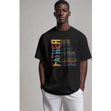 Renkli Father Baskılı Tişört, Oversize Babalar Günü Temalı T-Shirt