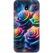 Samsung Galaxy J7 Pro Uyumlu Gökkuşağı Güllerin Patlaması  Desenli Silikon Kılıf