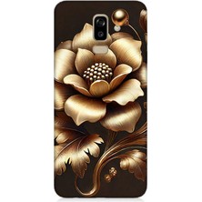 Samsung Galaxy J8 Uyumlu Altın Işıklı Zarif Çiçek  Desenli Silikon Kılıf