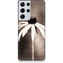 Samsung Galaxy S21 Ultra Uyumlu Siyah Beyaz Çiçek Sadeliği  Desenli Silikon Kılıf