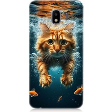 Samsung Galaxy J4 Duo Uyumlu Suda Yüzen Kedi  Desenli Silikon Kılıf